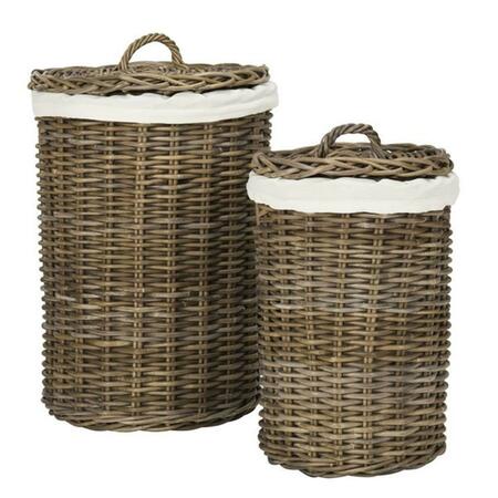 SAFAVIEH 25.5 x 16.9 x 16.9 in. Millen Rattan Round Laundry Baskets, Natural - Pack of 2 HAC6001A